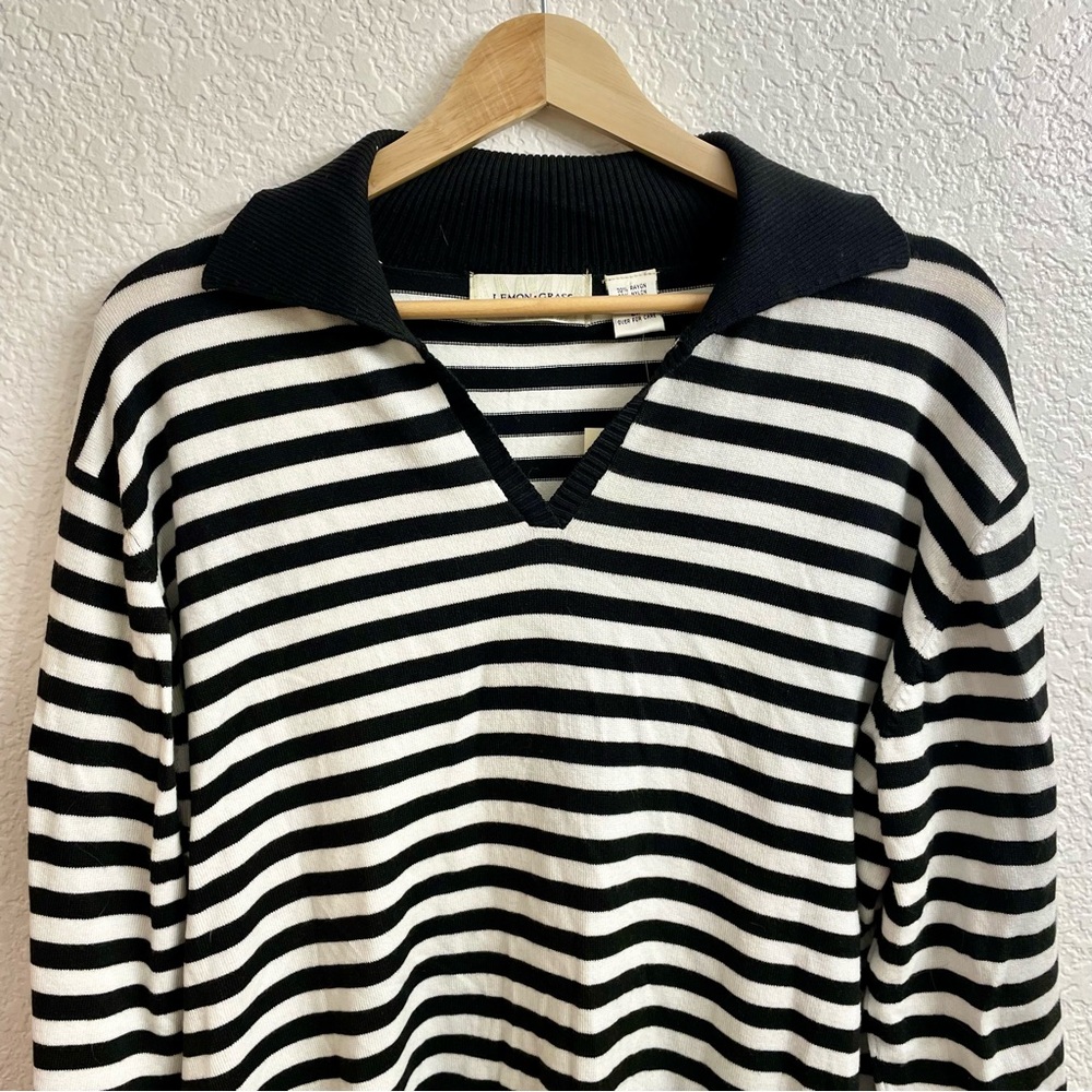 NWT LEMON GRASS Women Striped Long Sleeve Polo 1X